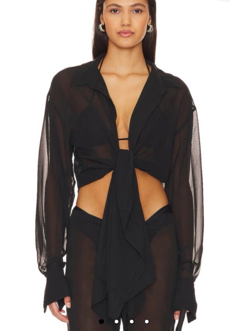 Bananhot Sheer Black Tie-Front Women’s Top
